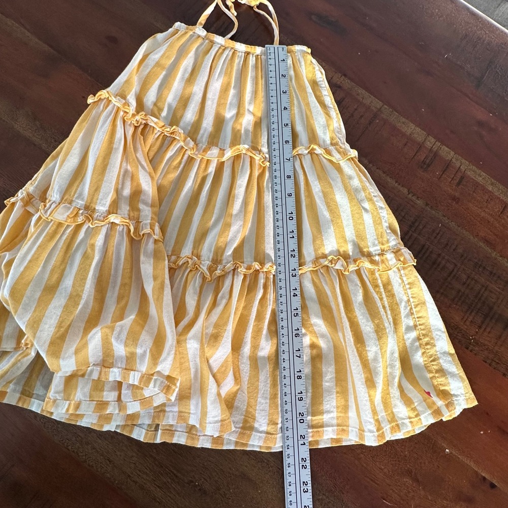 Pink Chicken Tiered Sundress Girls 4Y Yellow White Striped Ruffle Tie Strap - Picture 8 of 12